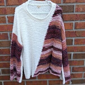 POL Asymmetric Color Block Popcorn Knit Sweater | Oversized Large